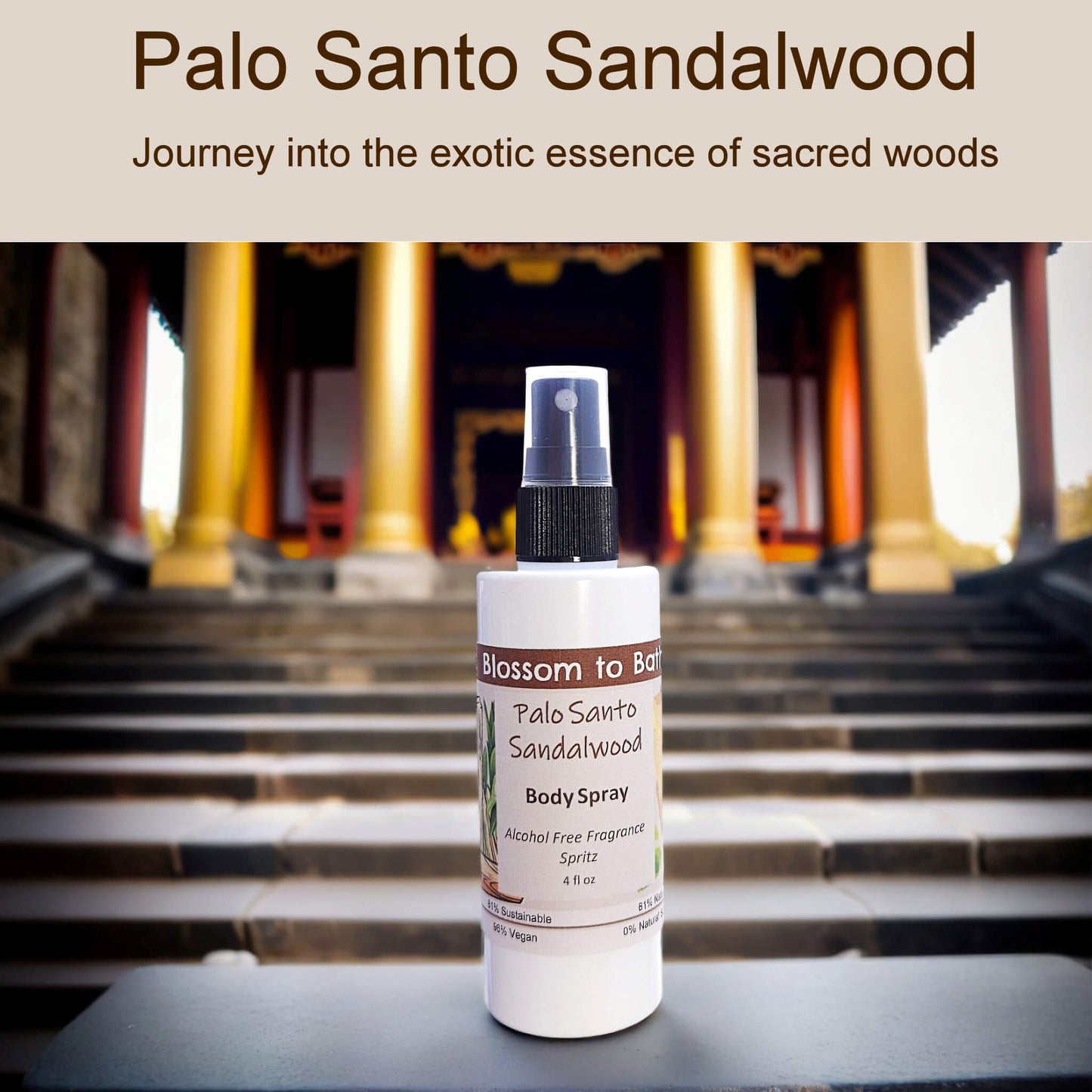 Palo Santo Sandalwood Body Spray (4 Ounce) - Phthalate Free Fragrance