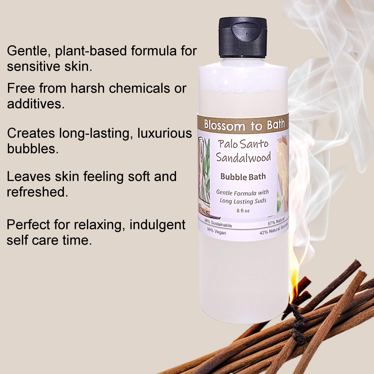 Palo Santo Sandalwood Bubble Bath (8 ounce) - Phthalate Free Fragrance