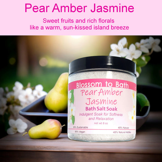 Pear Amber Jasmine Bath Salt Soak (8 ounce) - Phthalate Free Fragrance