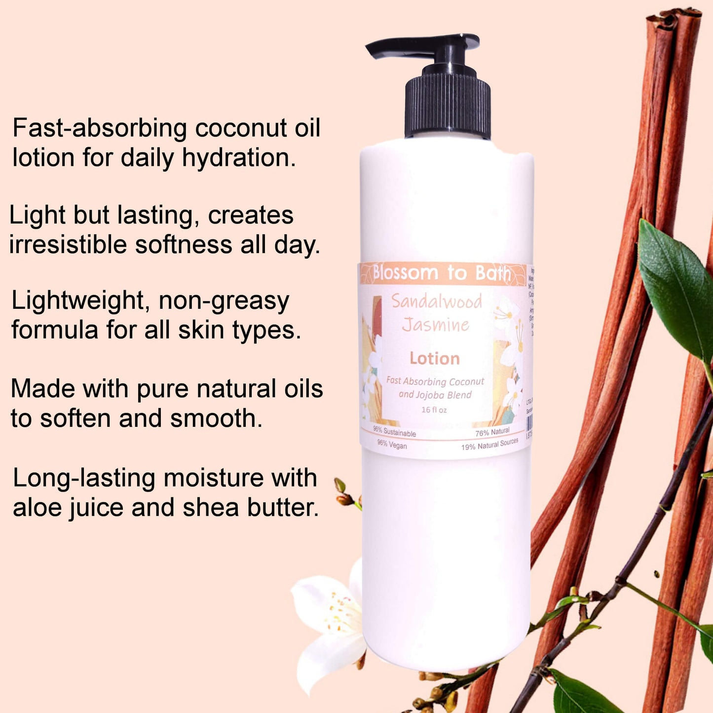 Sandalwood Jasmine Lotion (16 ounce) - Natural Fragrance