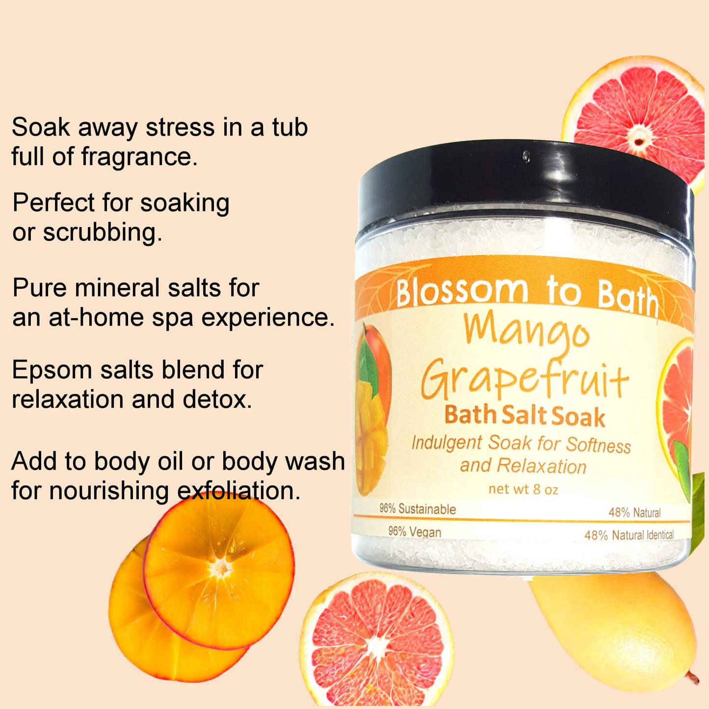 Mango Grapefruit Bath Salt Soak (8 ounce) - Natural Fragrance