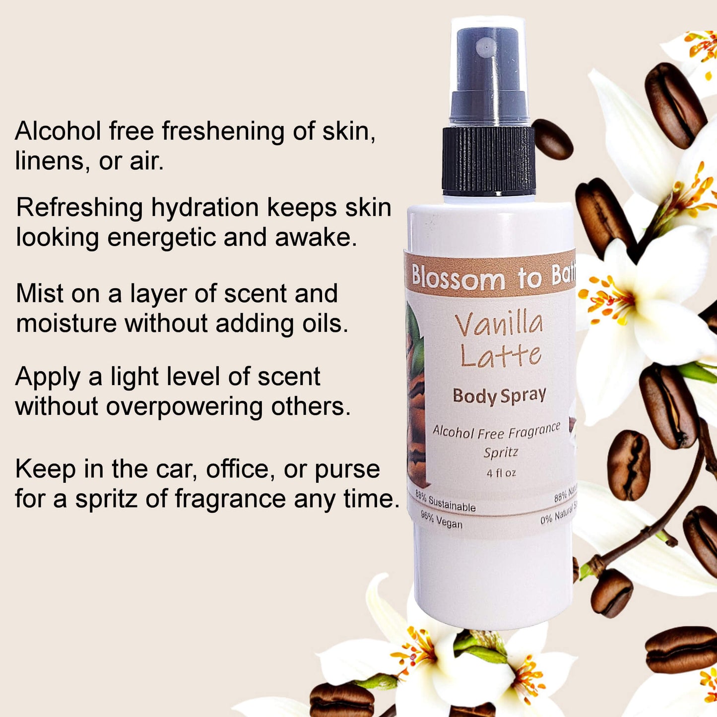Vanilla Latte Body Spray (4 Ounce) - Phthalate Free Fragrance