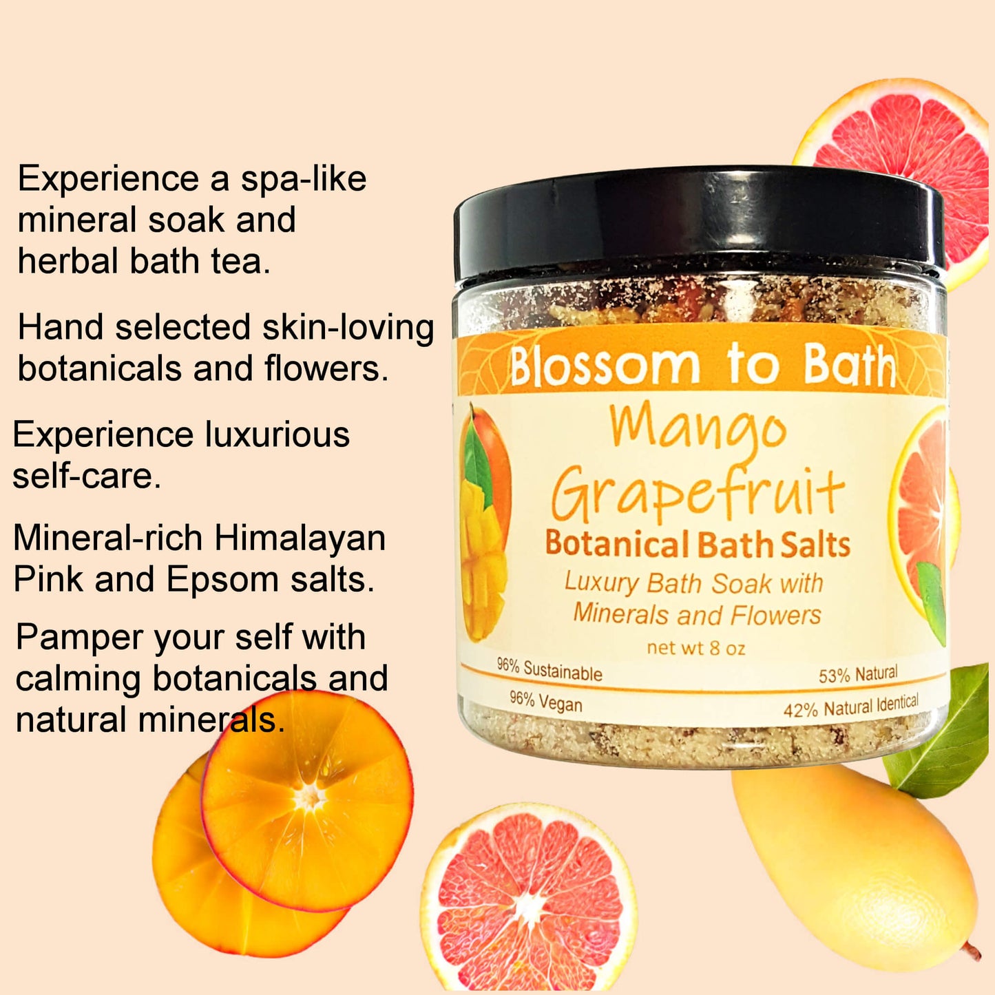 Mango Grapefruit Botanical Bath Salts (8 ounce) - Natural Fragrance