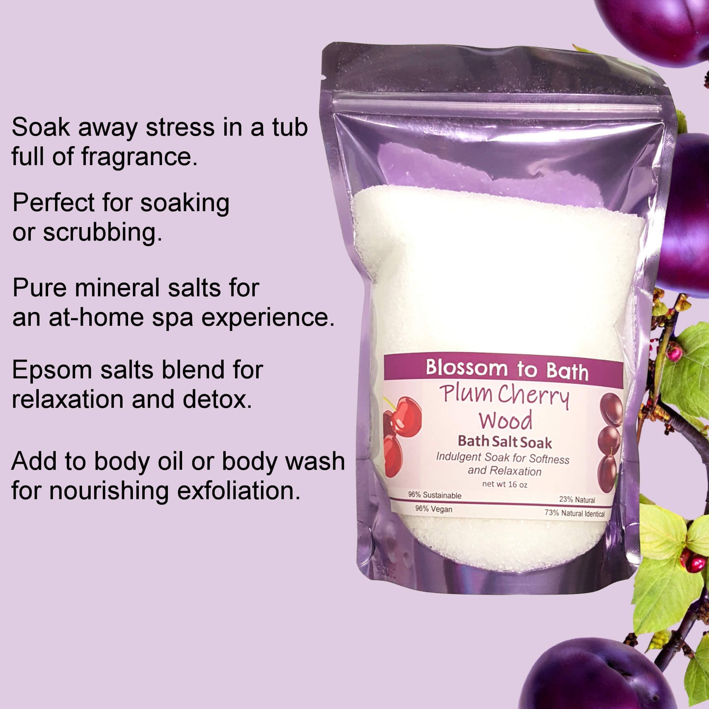 Plum Cherry Wood Bath Salt Soak (16 ounce) - Phthalate Free Fragrance