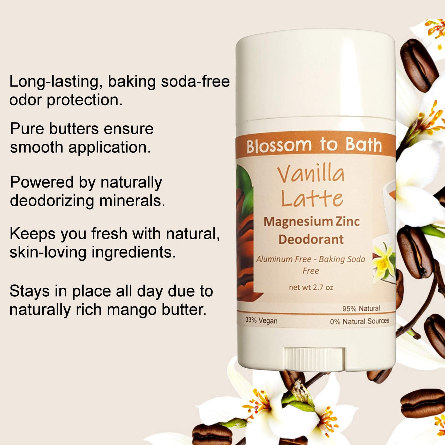 Vanilla Latte Magnesium Zinc Deodorant (2.7 ounce) - Phthalate Free Fragrance