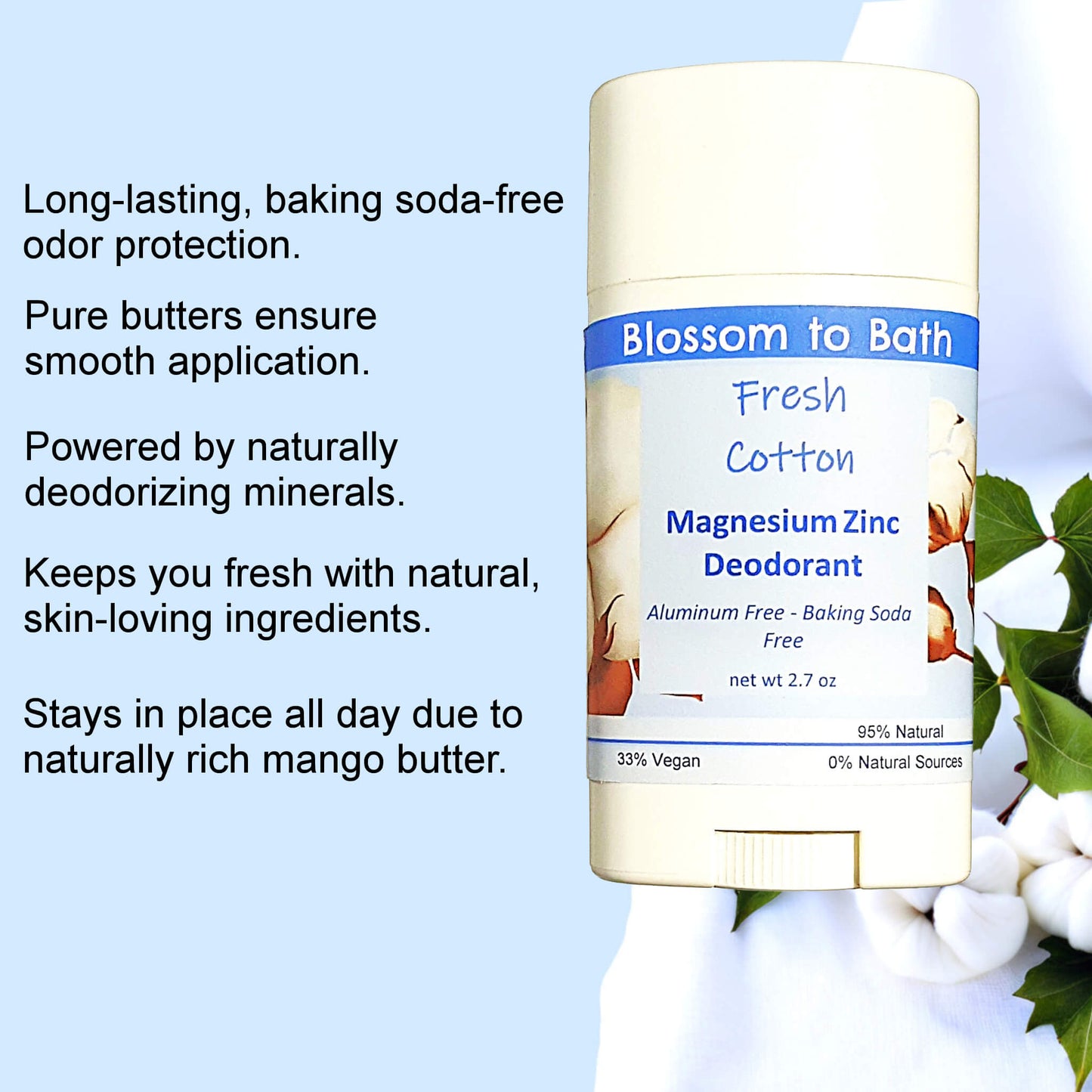 Fresh Cotton Magnesium Zinc Deodorant (2.7 ounce) - Phthalate Free Fragrance