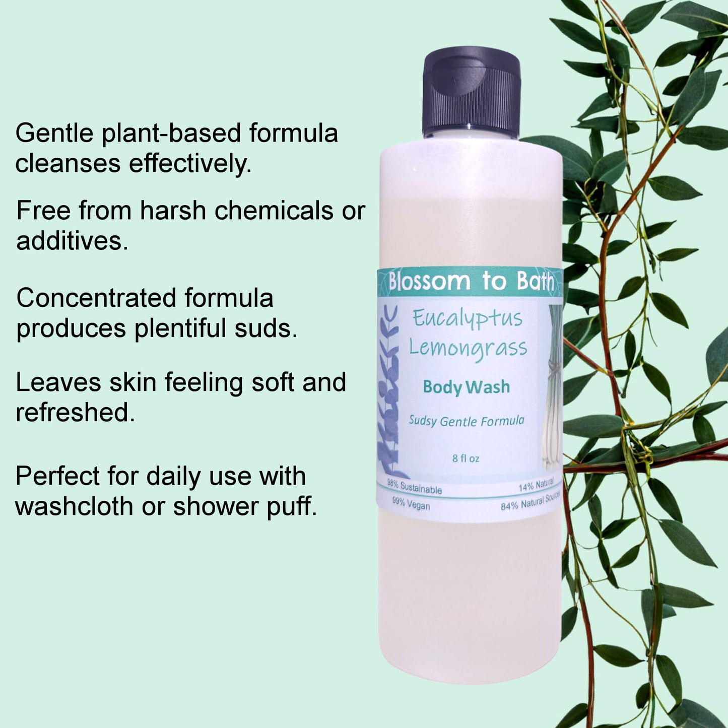 Eucalyptus Lemongrass Body Wash (8 Ounce) - Pure Essential Oil Fragrance
