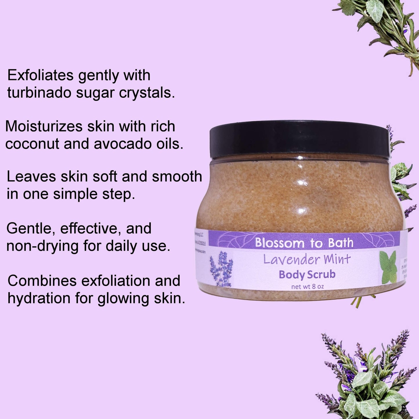 Lavender Mint Body Scrub (8 Ounce) - Pure Essential Oil Fragrance