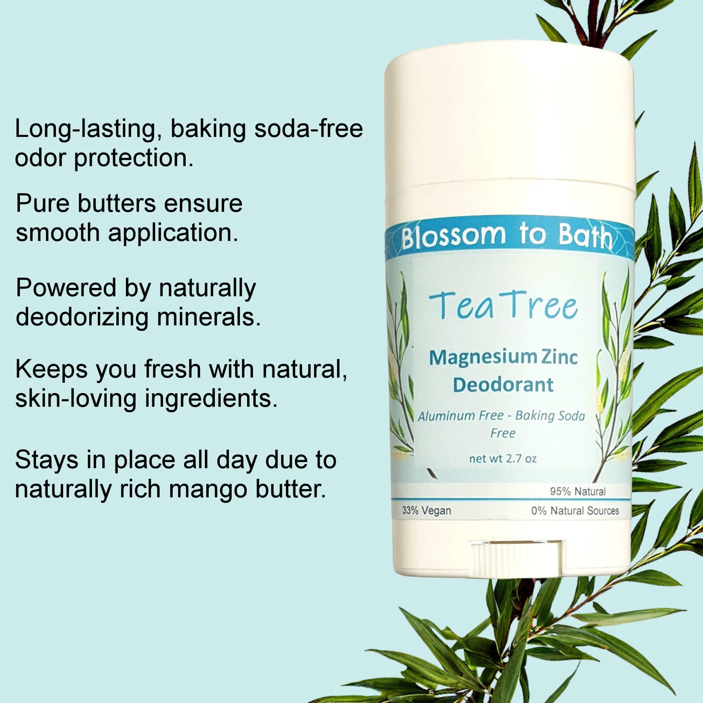 Tea Tree Magnesium Zinc Deodorant (2.7 ounce) - Pure Essential Oil Fragrance