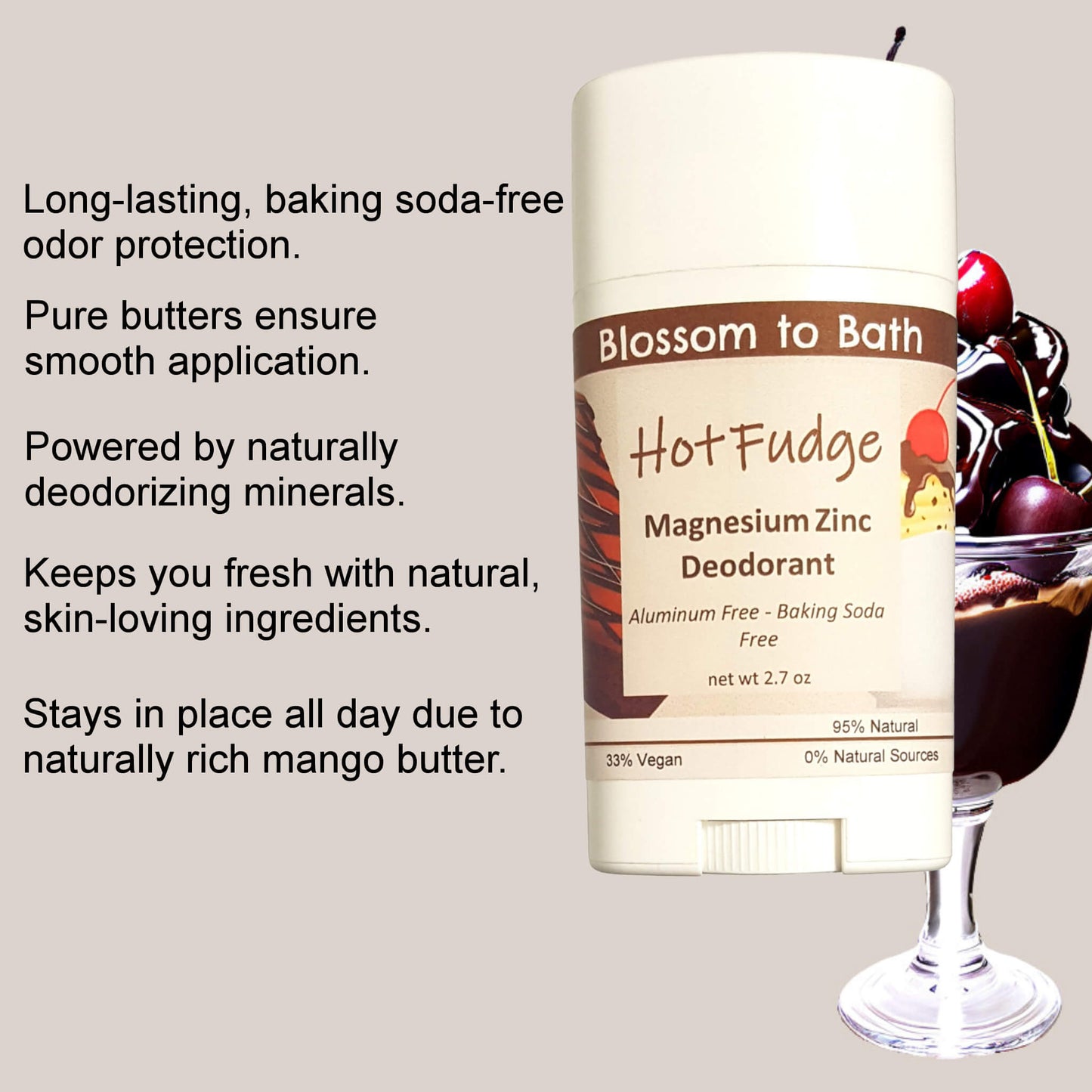Hot Fudge Magnesium Zinc Deodorant (2.7 ounce) - Phthalate Free Fragrance