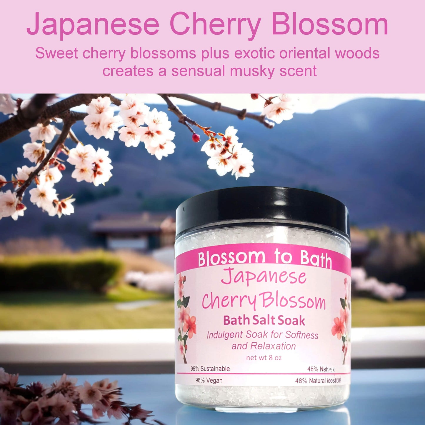 Japanese Cherry Blossom Bath Salt Soak (8 ounce) - Phthalate Free Fragrance