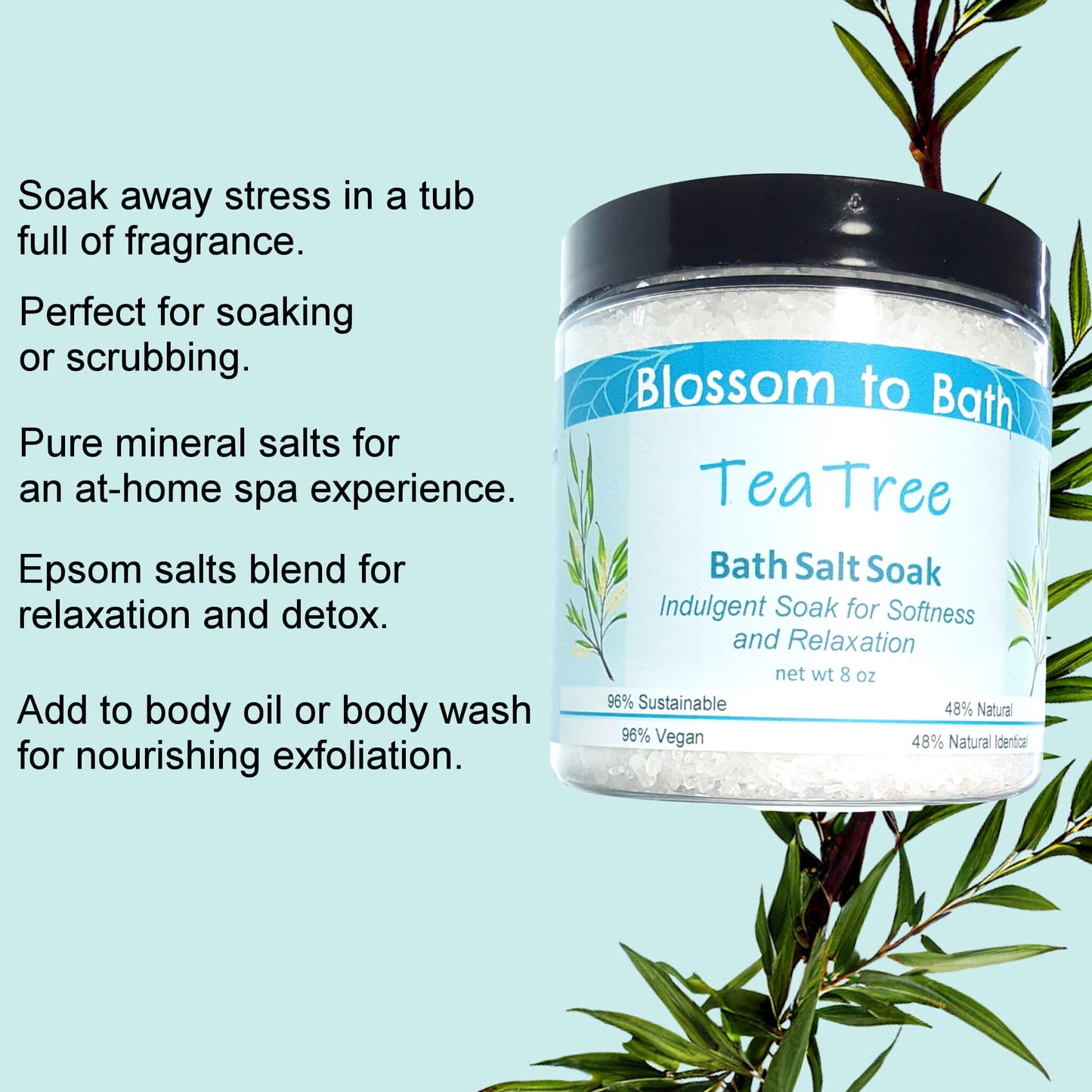 Tea Tree Bath Salt Soak (8 ounce) - Pure Essential Oil Fragrance