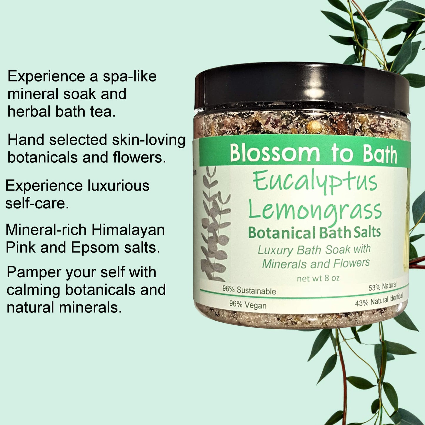 Eucalyptus Lemongrass Botanical Bath Salts (8 ounce) - Pure Essential Oil Fragrance
