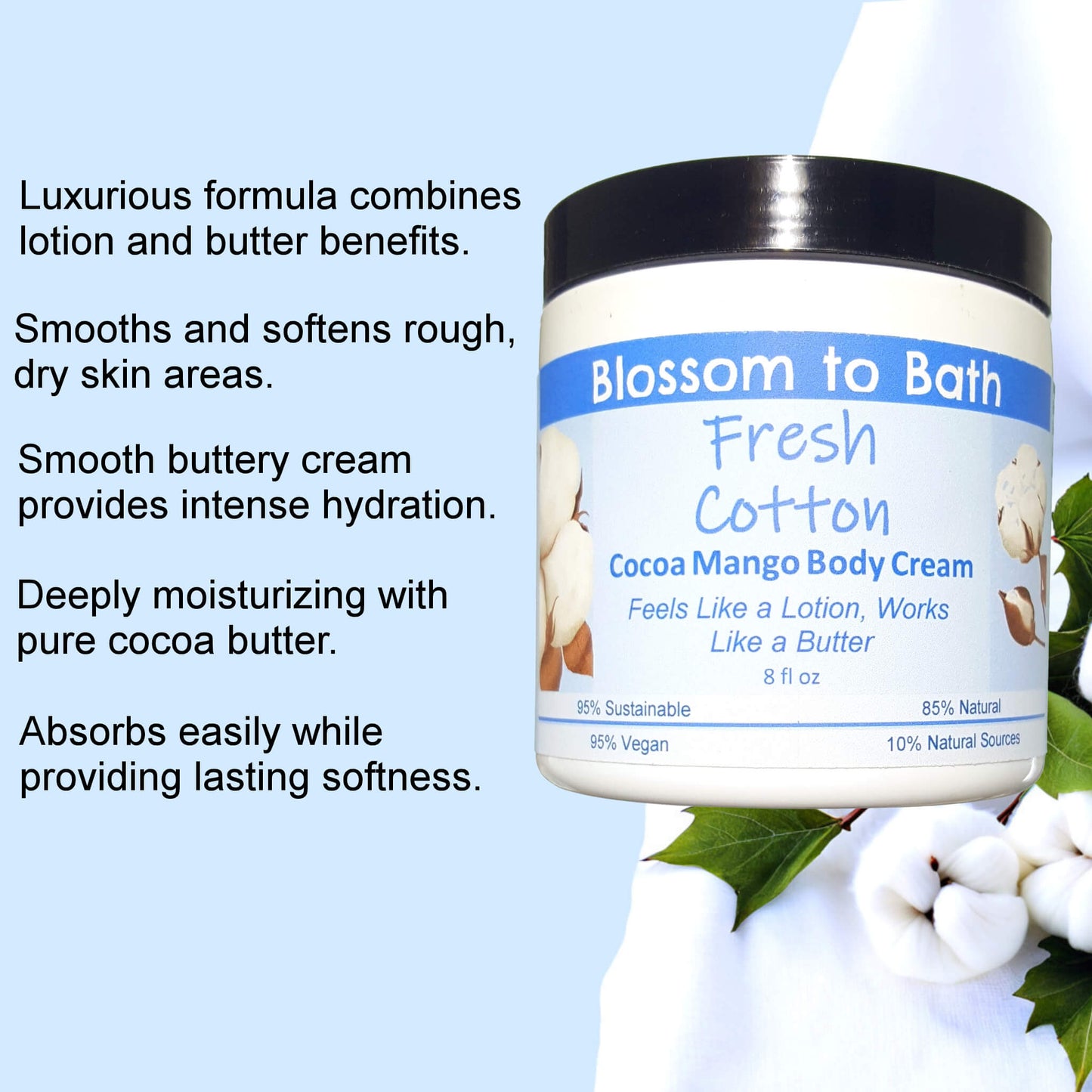 Fresh Cotton Cocoa Mango Body Cream (8 Ounce) - Phthalate Free Fragrance