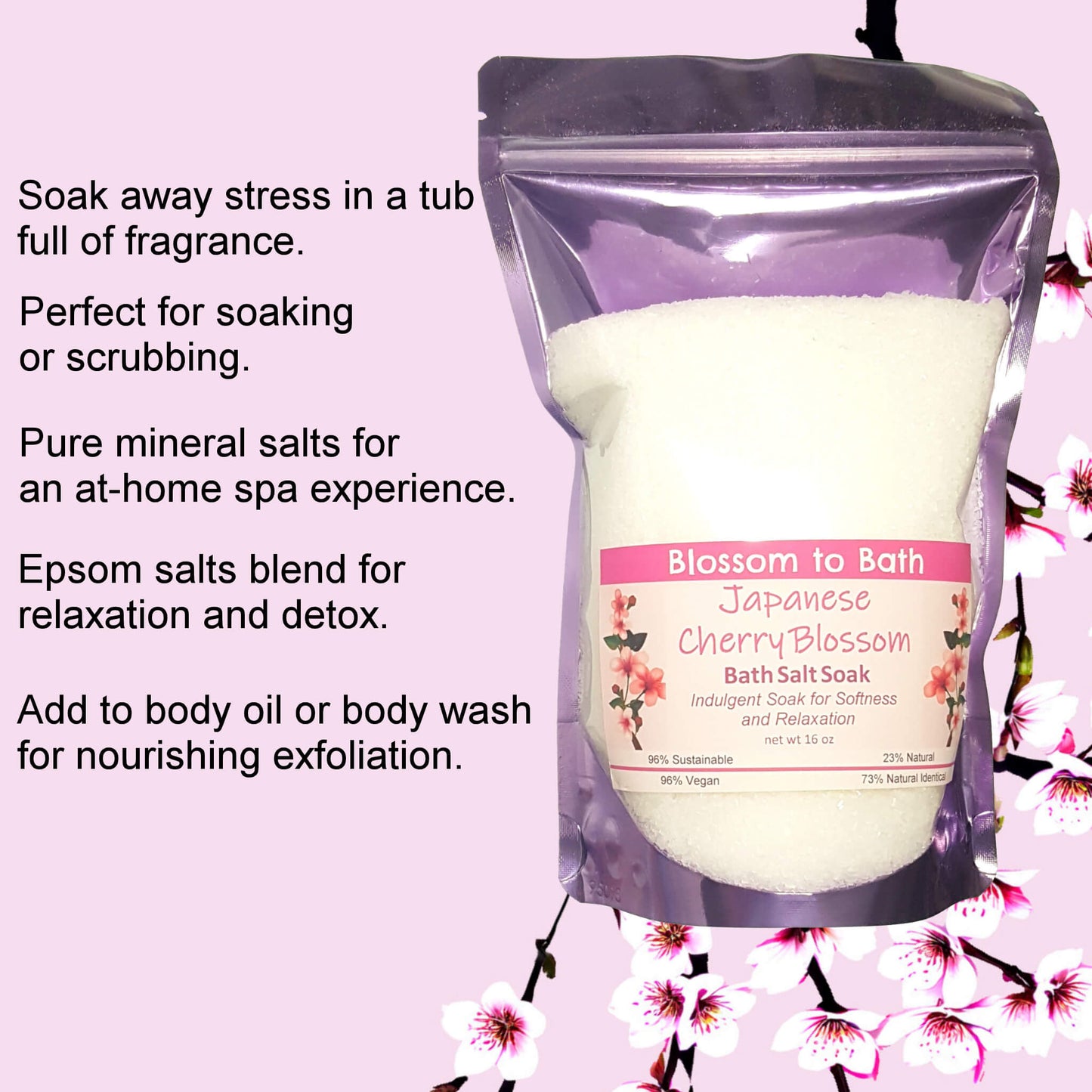 Japanese Cherry Blossom Bath Salt Soak (16 ounce) - Phthalate Free Fragrance