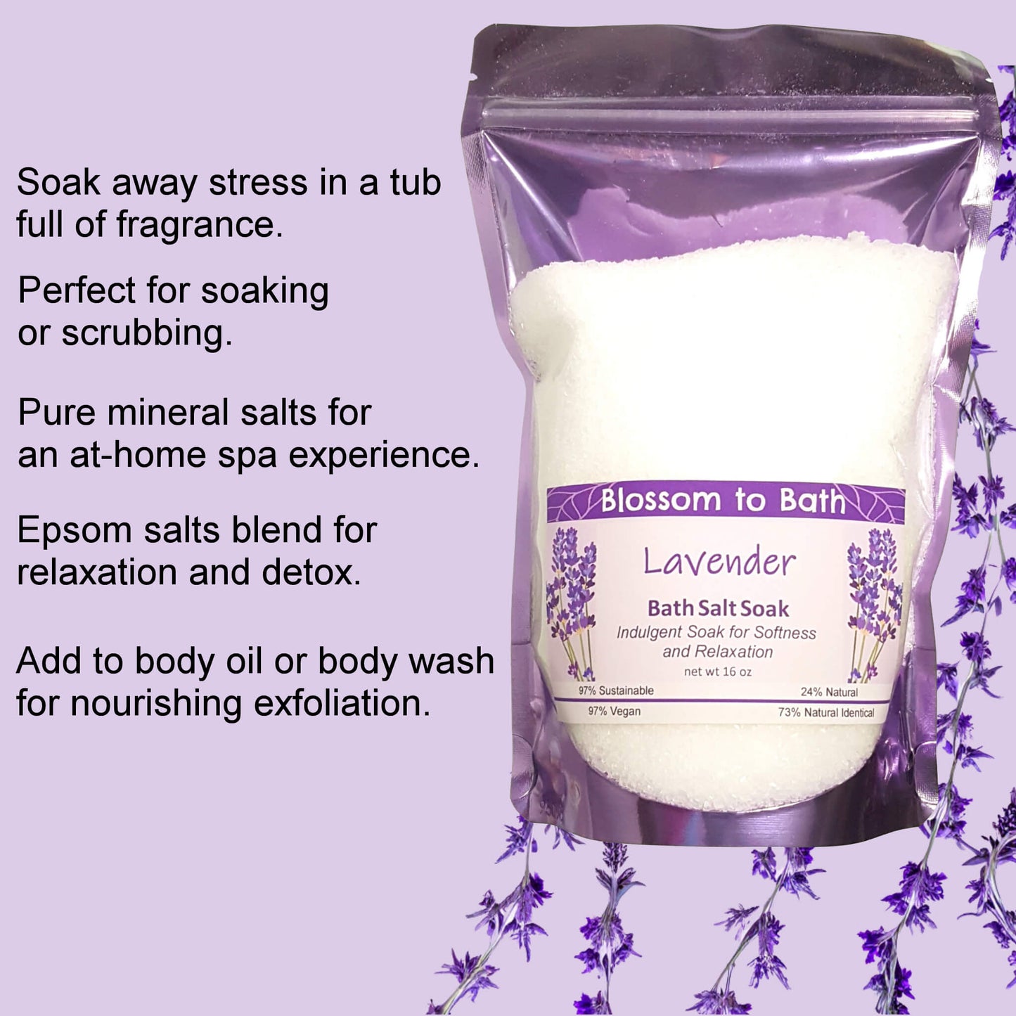 Lavender Bath Salt Soak (16 ounce) - Pure Essential Oil Fragrance