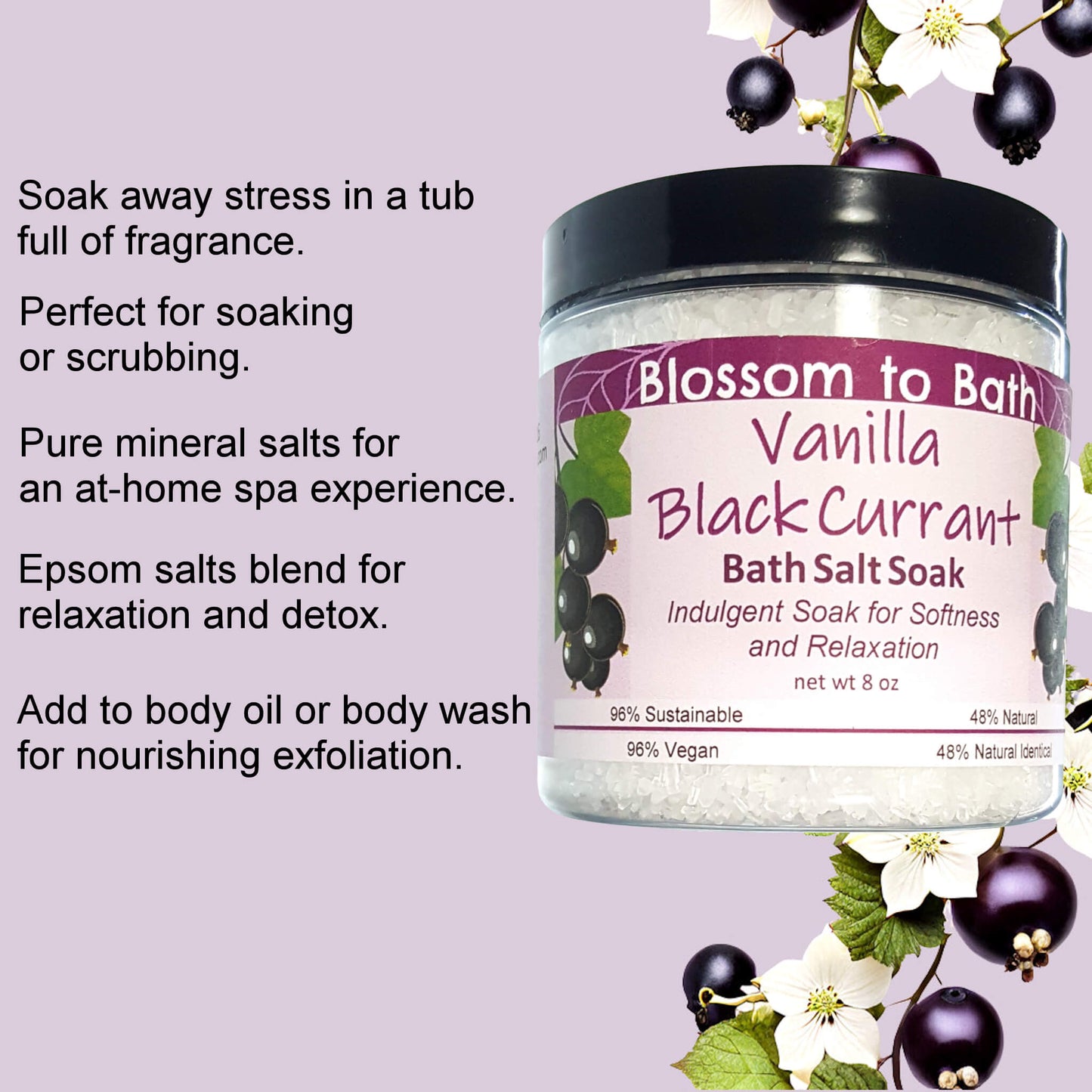 Vanilla Black Currant Bath Salt Soak (8 ounce) - Natural Fragrance