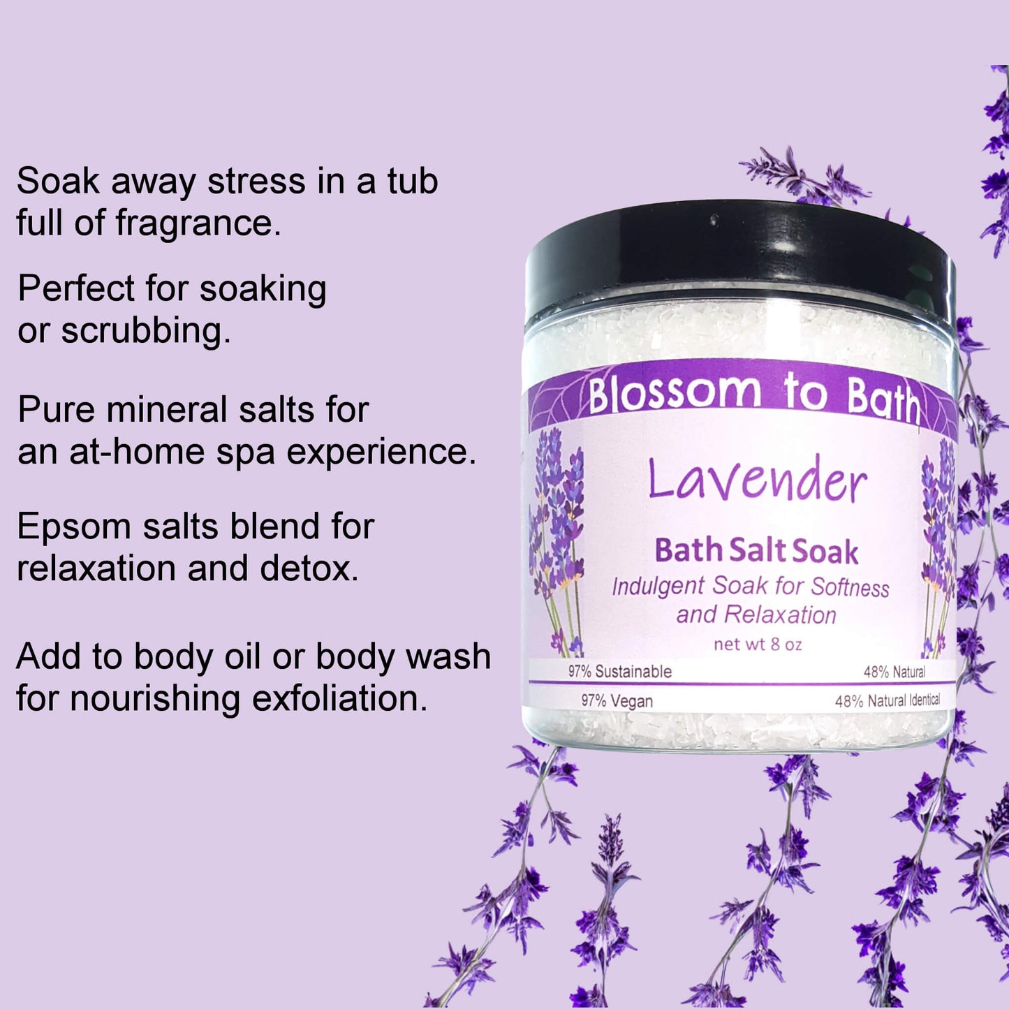 Lavender Bath Salt Soak  (8 ounce) - Pure Essential Oil Fragrance