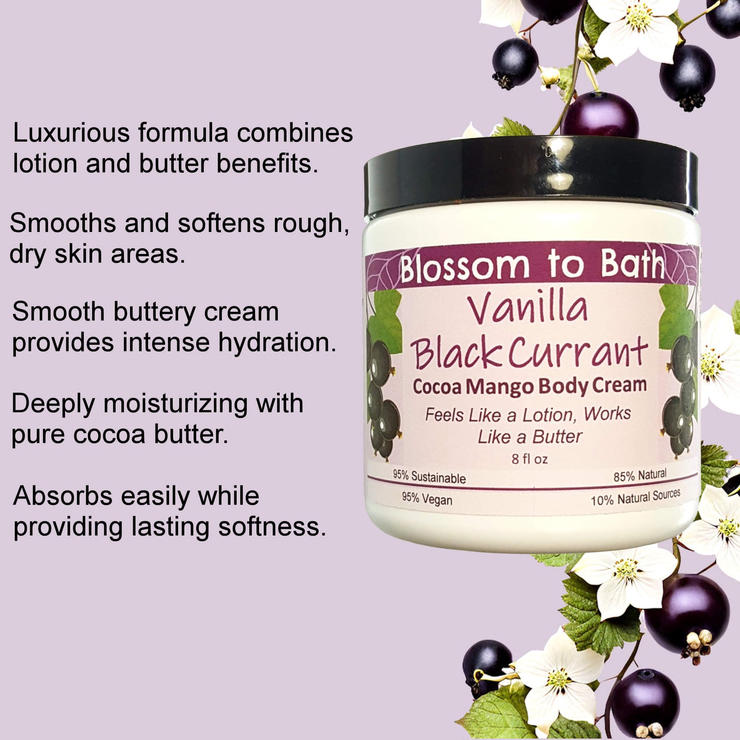 Vanilla Black Currant Cocoa Mango Body Cream (8 Ounce) - Natural Fragrance