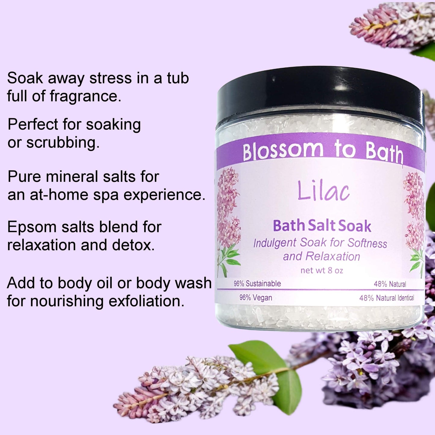 Lilac Bath Salt Soak (8 ounce) - Phthalate Free Fragrance