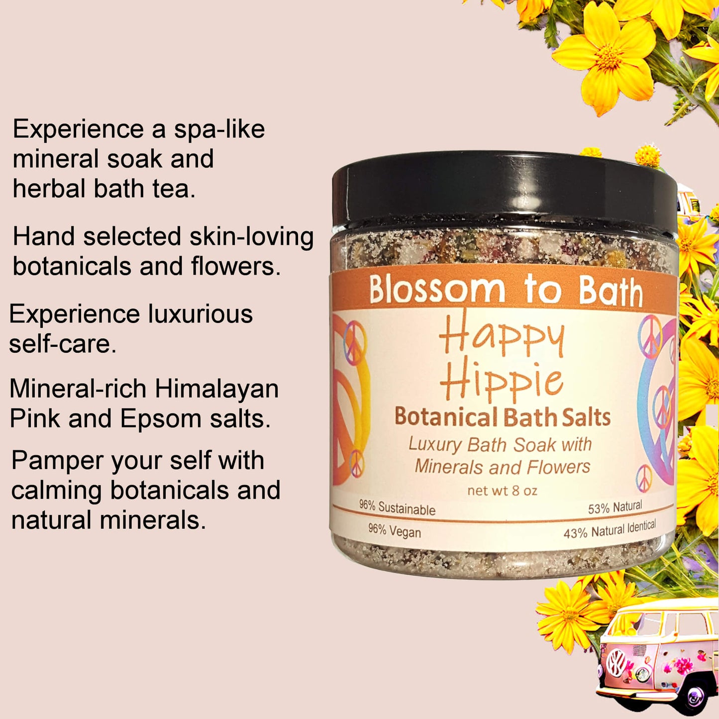 Happy Hippie Botanical Bath Salts (8 ounce) - Pure Essential Oil Fragrance
