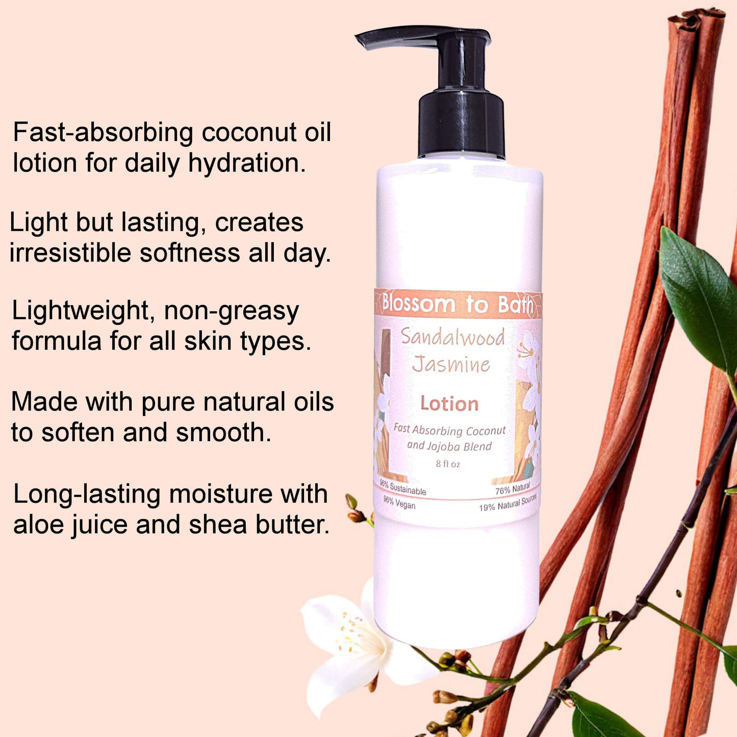 Sandalwood Jasmine Lotion (8 Ounce) - Natural Fragrance