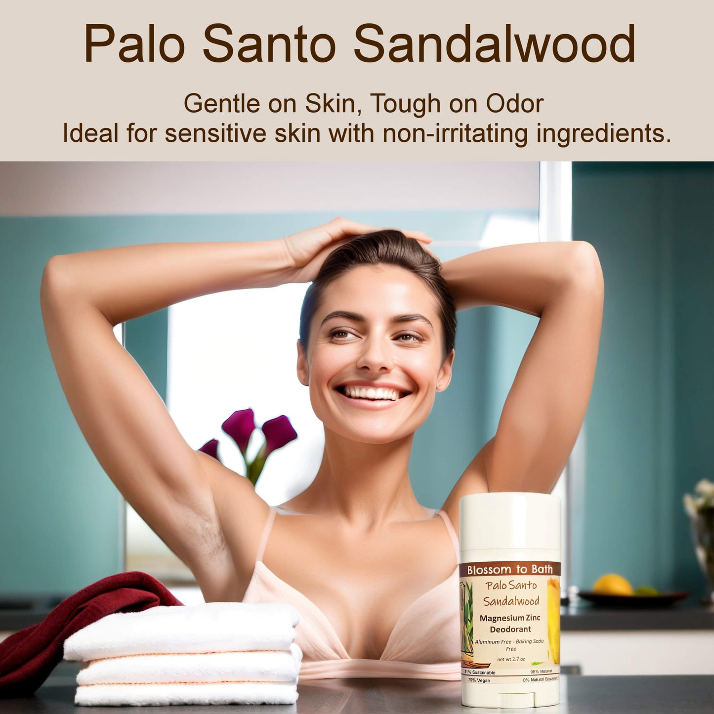 Palo Santo Sandalwood Magnesium Zinc Deodorant (2.7 ounce) - Phthalate Free Fragrance