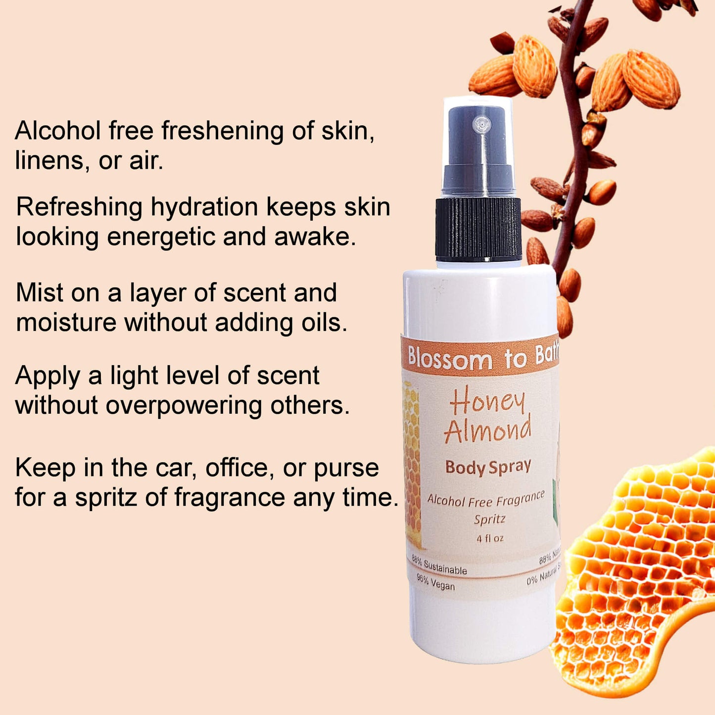 Honey Almond Body Spray (4 Ounce) - Phthalate Free Fragrance