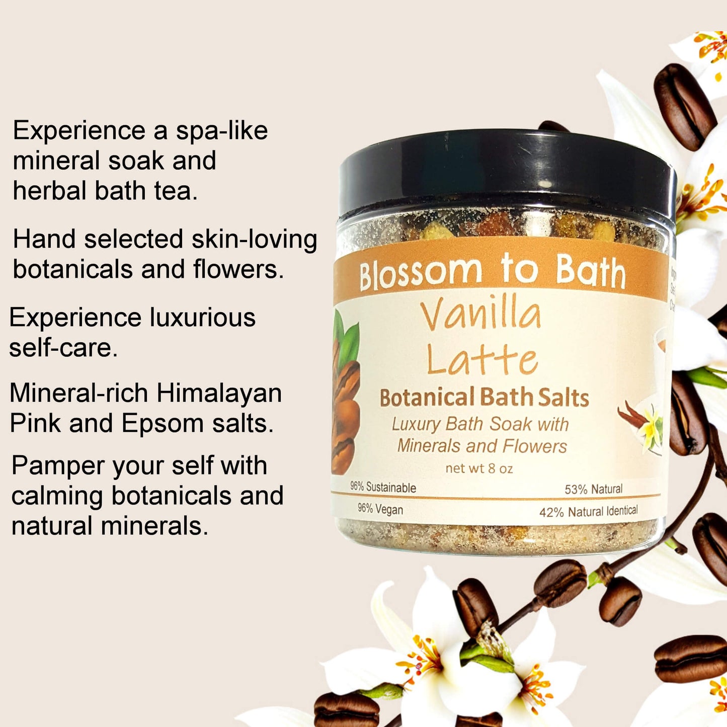 Vanilla Latte Botanical Bath Salts (8 ounce) - Phthalate Free Fragrance