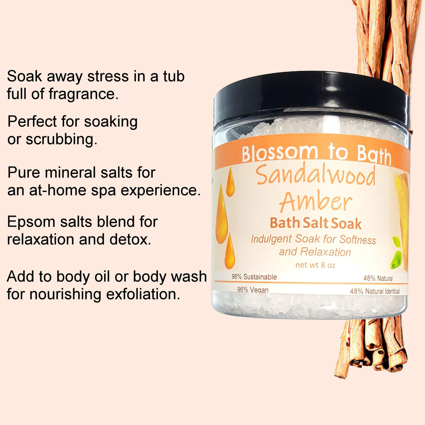 Sandalwood Amber Bath Salt Soak (8 ounce) - Phthalate Free Fragrance