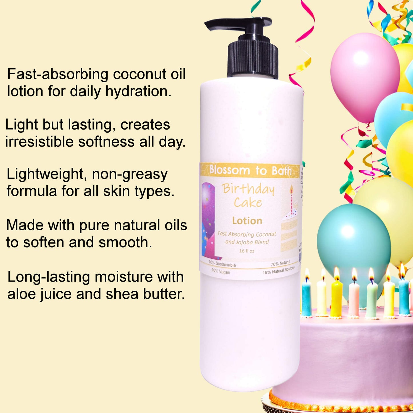 Birthday Cake Lotion (16 ounce) - Natural Fragrance