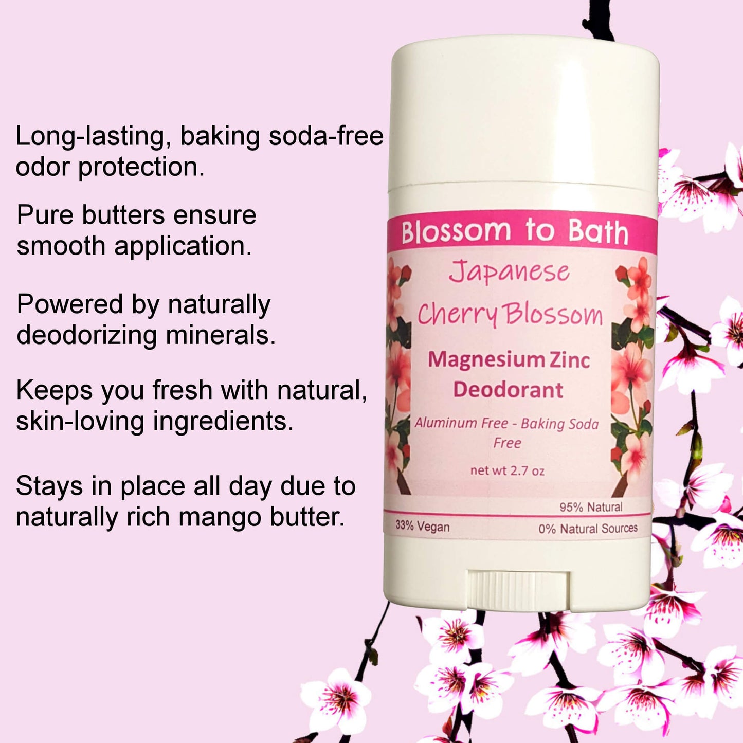 Japanese Cherry Blossom Magnesium Zinc Deodorant (2.7 ounce) - Phthalate Free Fragrance
