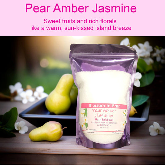 Pear Amber Jasmine Bath Salt Soak (16 ounce) - Phthalate Free Fragrance