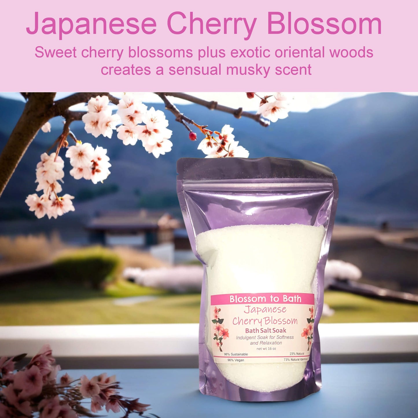 Japanese Cherry Blossom Bath Salt Soak (16 ounce) - Phthalate Free Fragrance