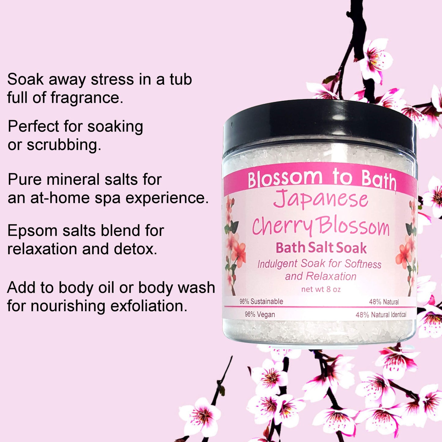 Japanese Cherry Blossom Bath Salt Soak (8 ounce) - Phthalate Free Fragrance