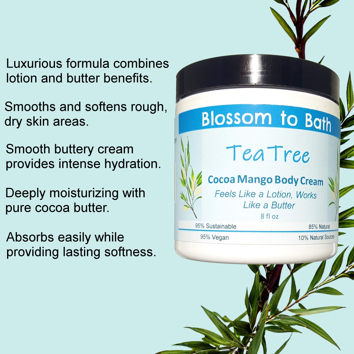 Tea Tree Cocoa Mango Body Cream (8 Ounce) - Pure Essential Oil Fragrance