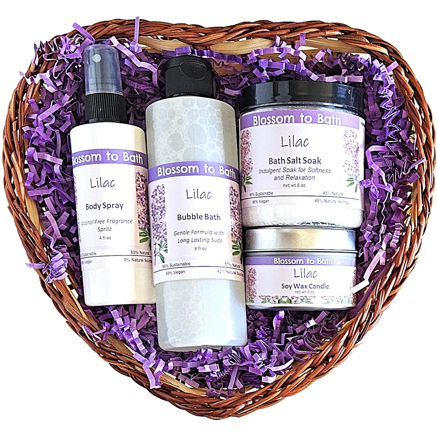 Buy Blossom to Bath Lilac Heart of Luxury Gift Basket from Flowersong Soap Studio. A Heartfelt Gift Of Lilac Scented Self Care Anyone Would Love To Receive . The scent of a freshly blooming lilac bush, the embodiment of spring flowers.
