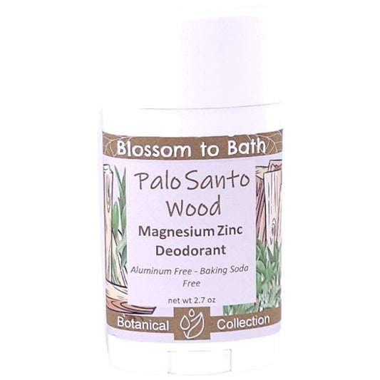 Buy Blossom to Bath Palo Santo Wood Magnesium Zinc Deodorant from Flowersong Soap Studio.   Natural Deodorant Protection with a Long Lasting Luxury Warm Woody Scent Made from Pure Botanicals and Butters .  Soulful warm Palo Santo blends with spices and herbs accented with Sandalwood.