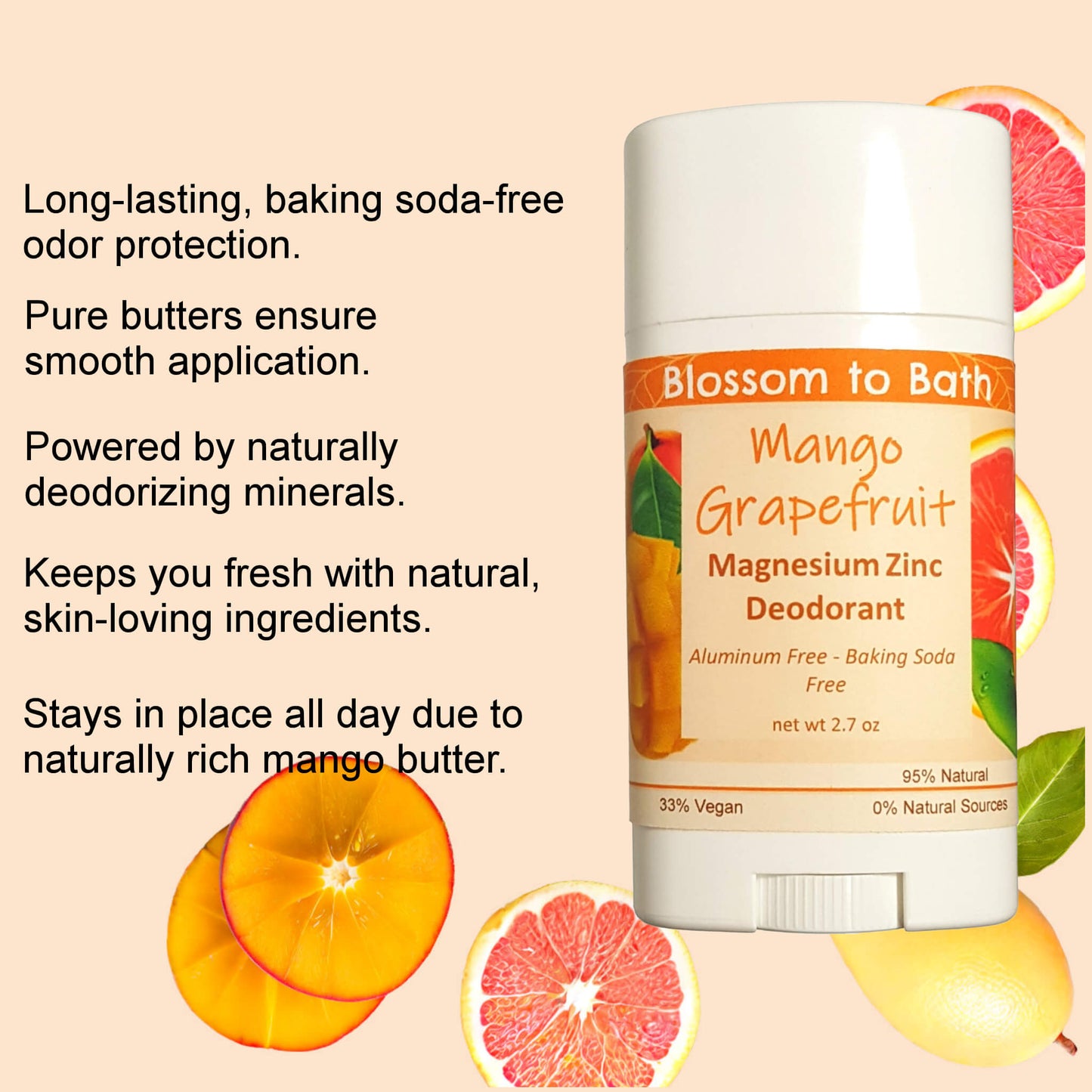 Mango Grapefruit Magnesium Zinc Deodorant (2.7 ounce) - Natural Fragrance