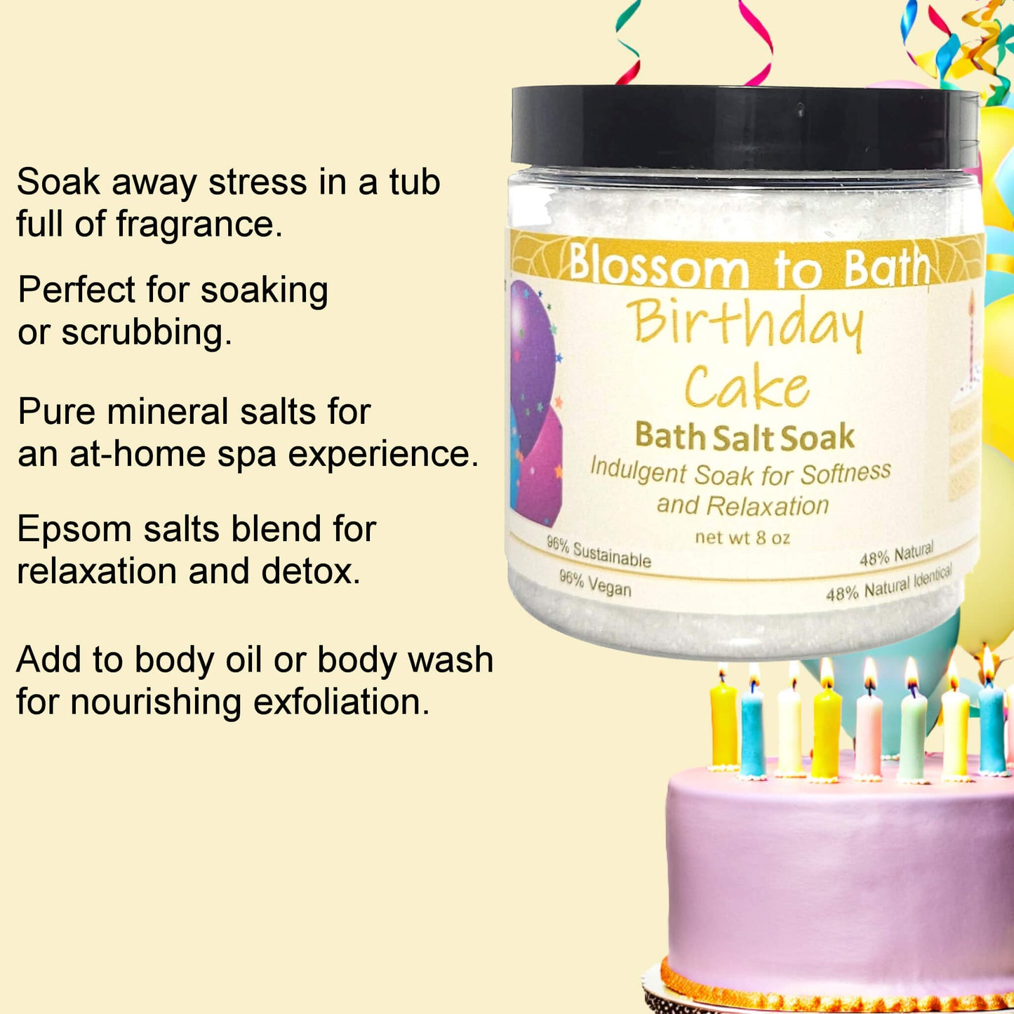 Birthday Cake Bath Salt Soak (8 ounce) - Natural Fragrance