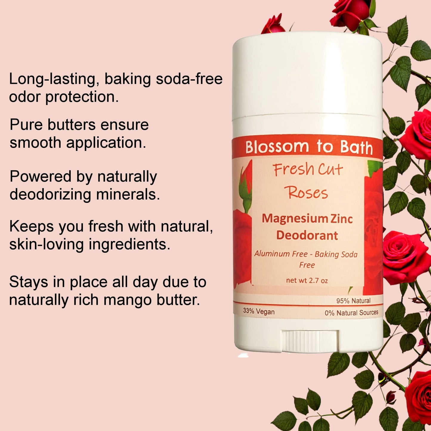 Fresh Cut Roses Magnesium Zinc Deodorant (2.7 ounce) - Phthalate Free Fragrance