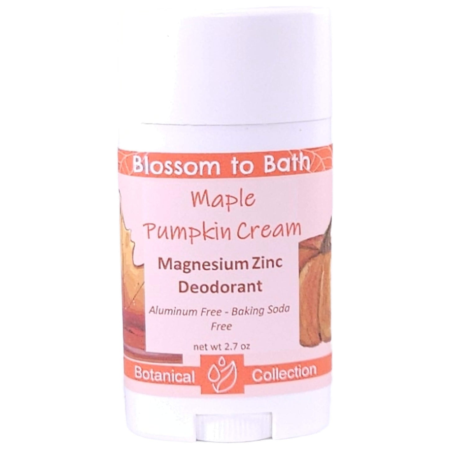 Buy Blossom to Bath Maple Pumpkin Cream Magnesium Zinc Deodorant from Flowersong Soap Studio. Natural Deodorant Protection with a Long Lasting Luxury Warm Maple and Spice Scent Made from Pure Botanicals and Butters . A delightful scent of fresh baked pumpkin spice bread smothered in maple syrup and whipped cream.