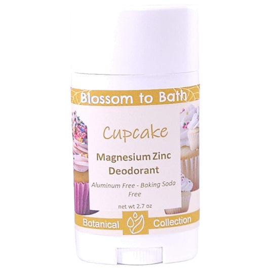 Buy Blossom to Bath Cupcake Magnesium Zinc Deodorant from Flowersong Soap Studio.   Natural Deodorant Protection with a Long Lasting Luxury Vanilla Cupcake Scent Made from Pure Botanicals and Butters .  The essence of a vanilla buttercream frosted bakery fresh cupcake.