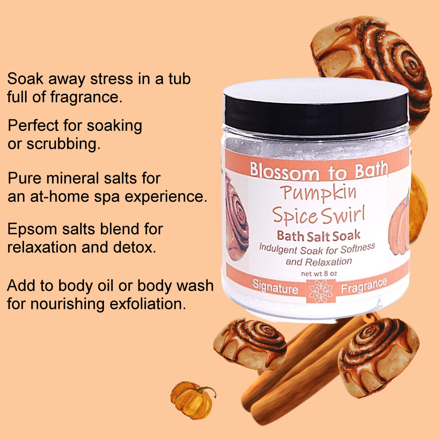 Pumpkin Spice Swirl Bath Salt Soak (8 ounce) - Phthalate Free Fragrance