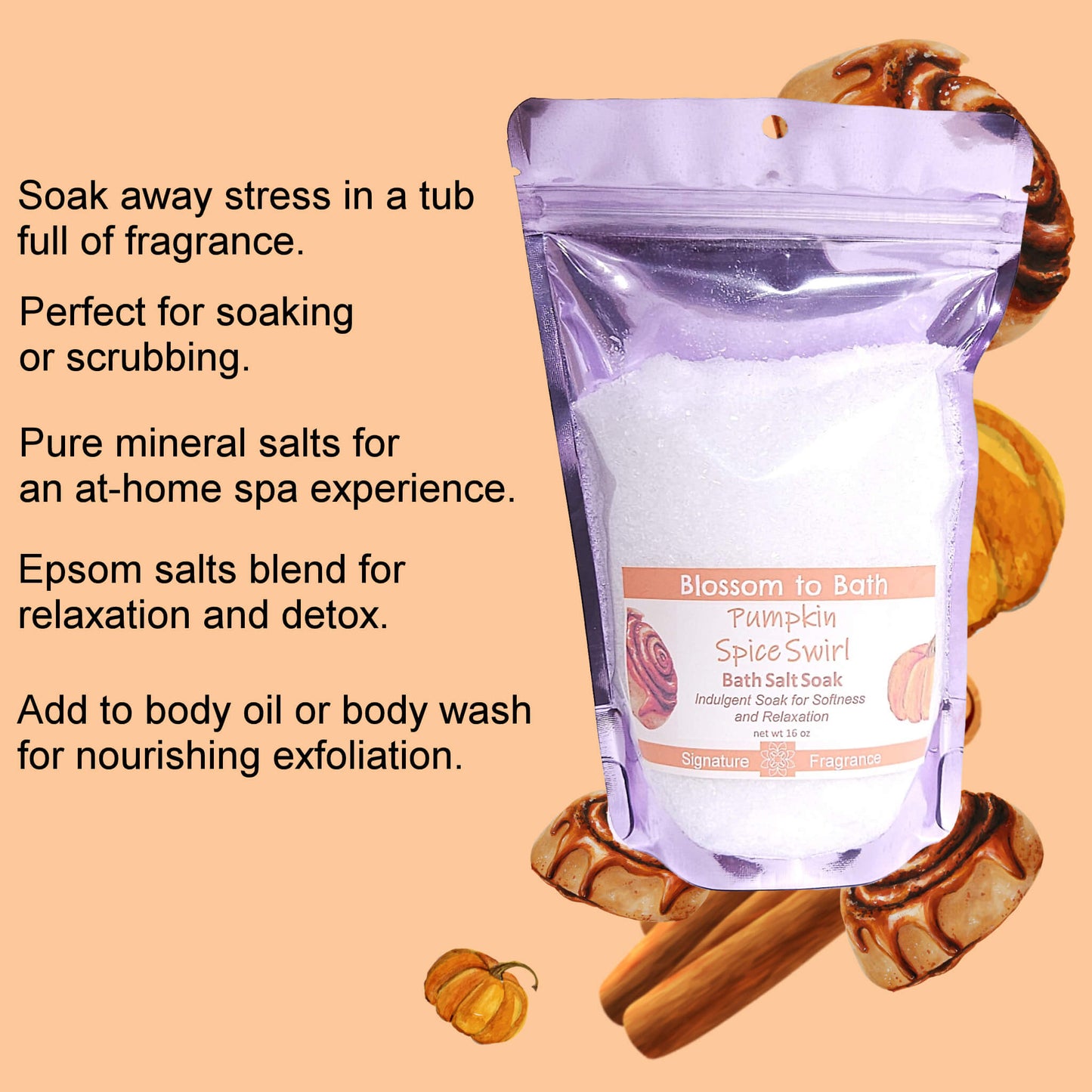 Pumpkin Spice Swirl Bath Salt Soak (16 ounce) - Phthalate Free Fragrance