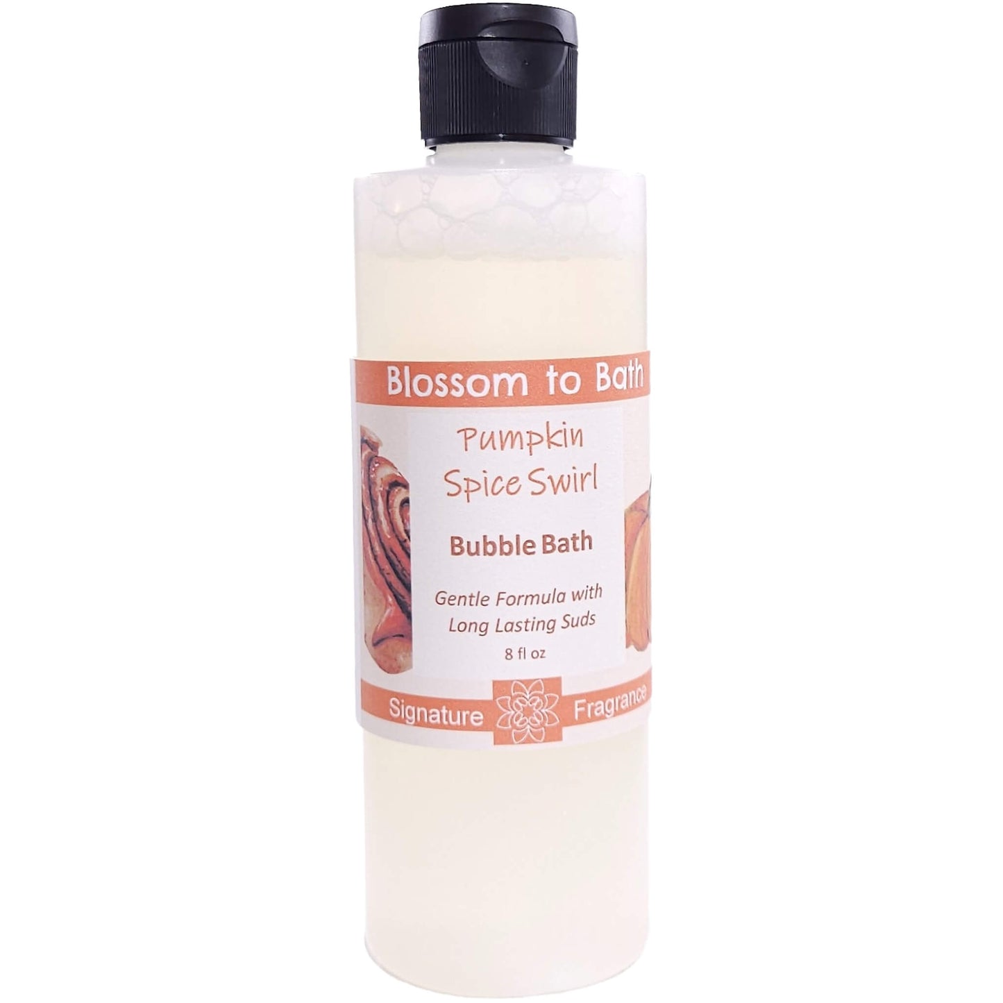 Buy Blossom to Bath Pumpkin Spice Swirl Bubble Bath from Flowersong Soap Studio. Lively, Long Lasting Bubbles in a Gentle Sweet Cinnamon Pumpkin Scented Formula for Maximum Relaxation Time . An indulgent blend of spiced pumpkin, clove, and maple buttercream. Warm, syrupy, and sweet like the gooey center of a cinnamon roll—without being pie-like.