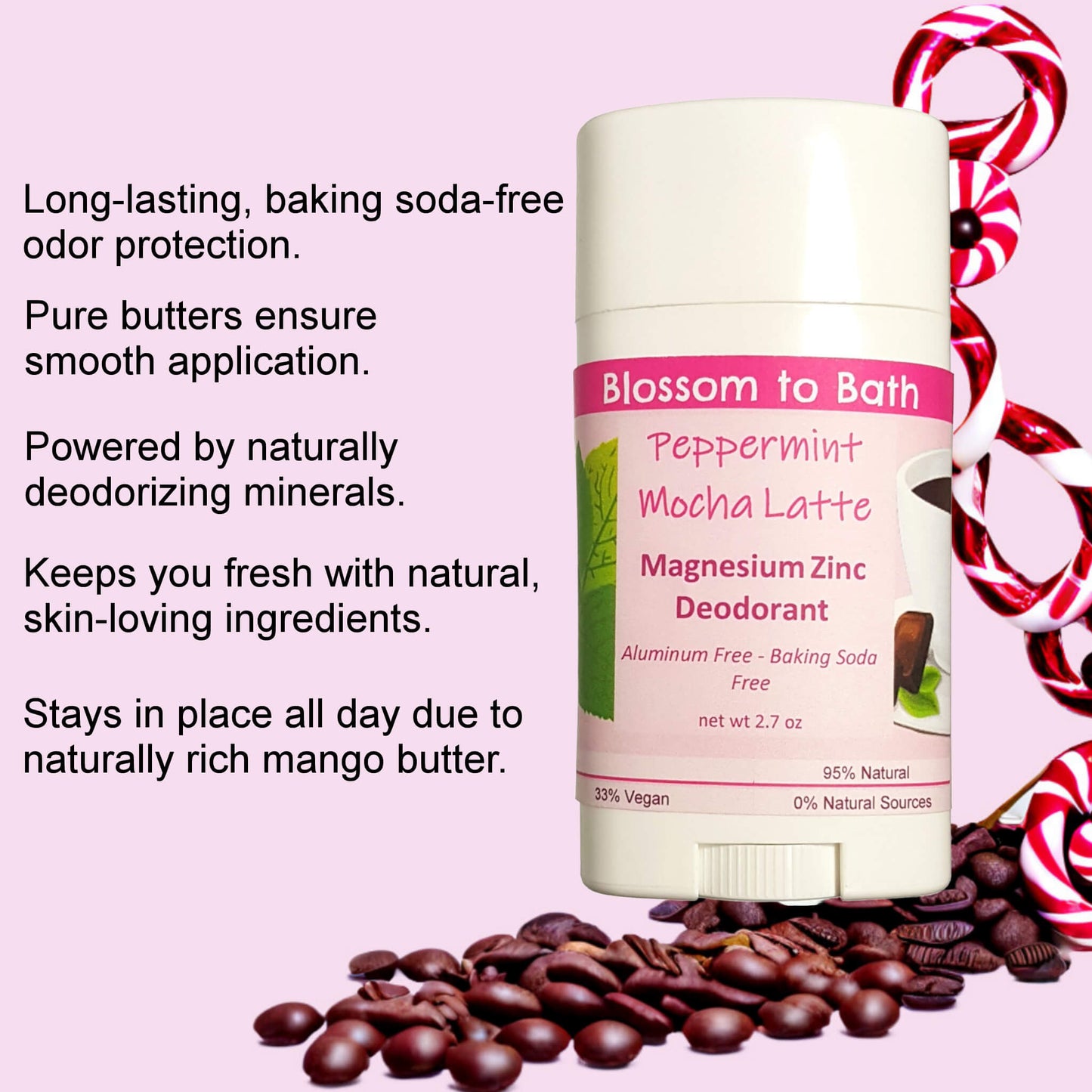 Peppermint Mocha Latte Magnesium Zinc Deodorant (2.7 ounce) - Phthalate Free Fragrance