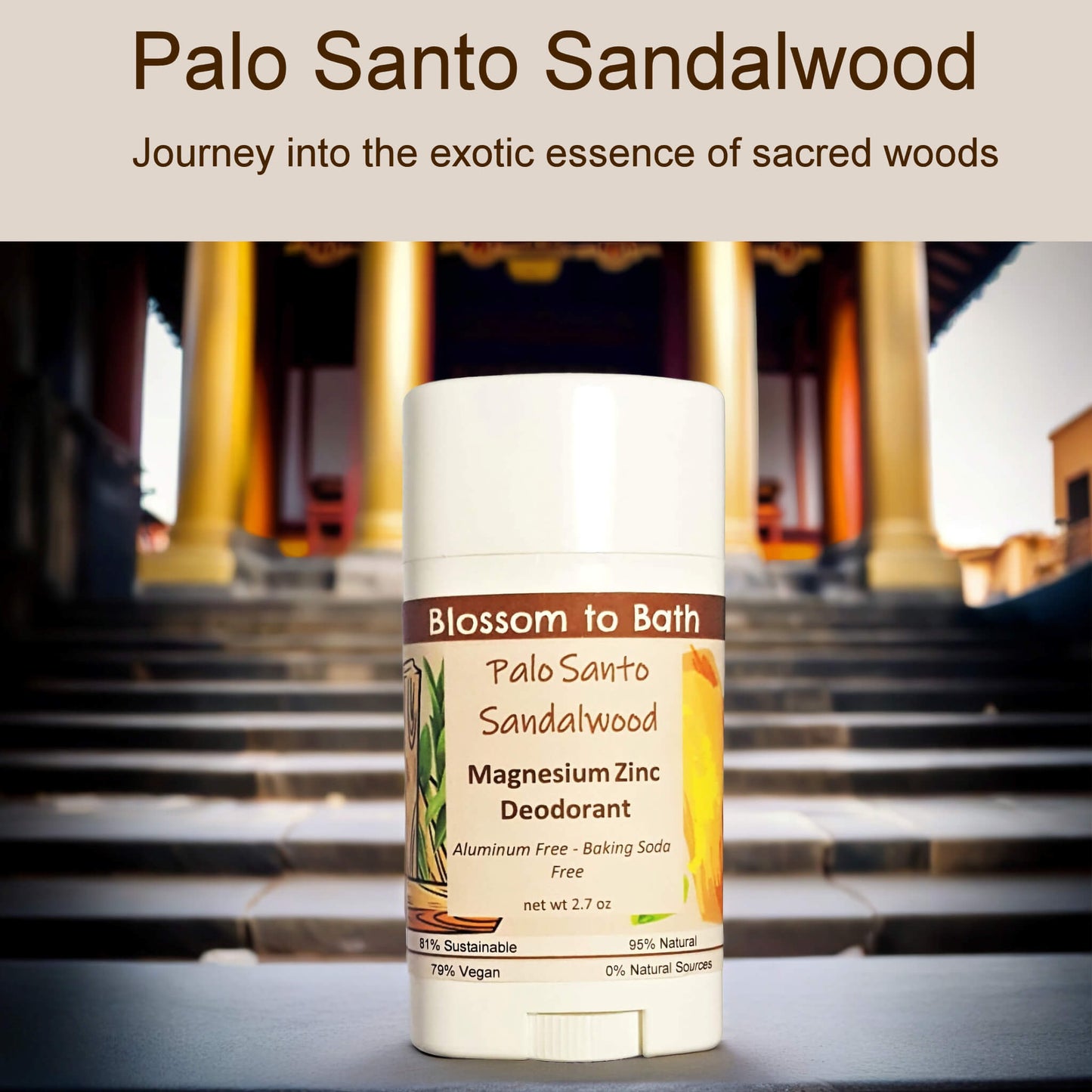 Palo Santo Sandalwood Magnesium Zinc Deodorant (2.7 ounce) - Phthalate Free Fragrance