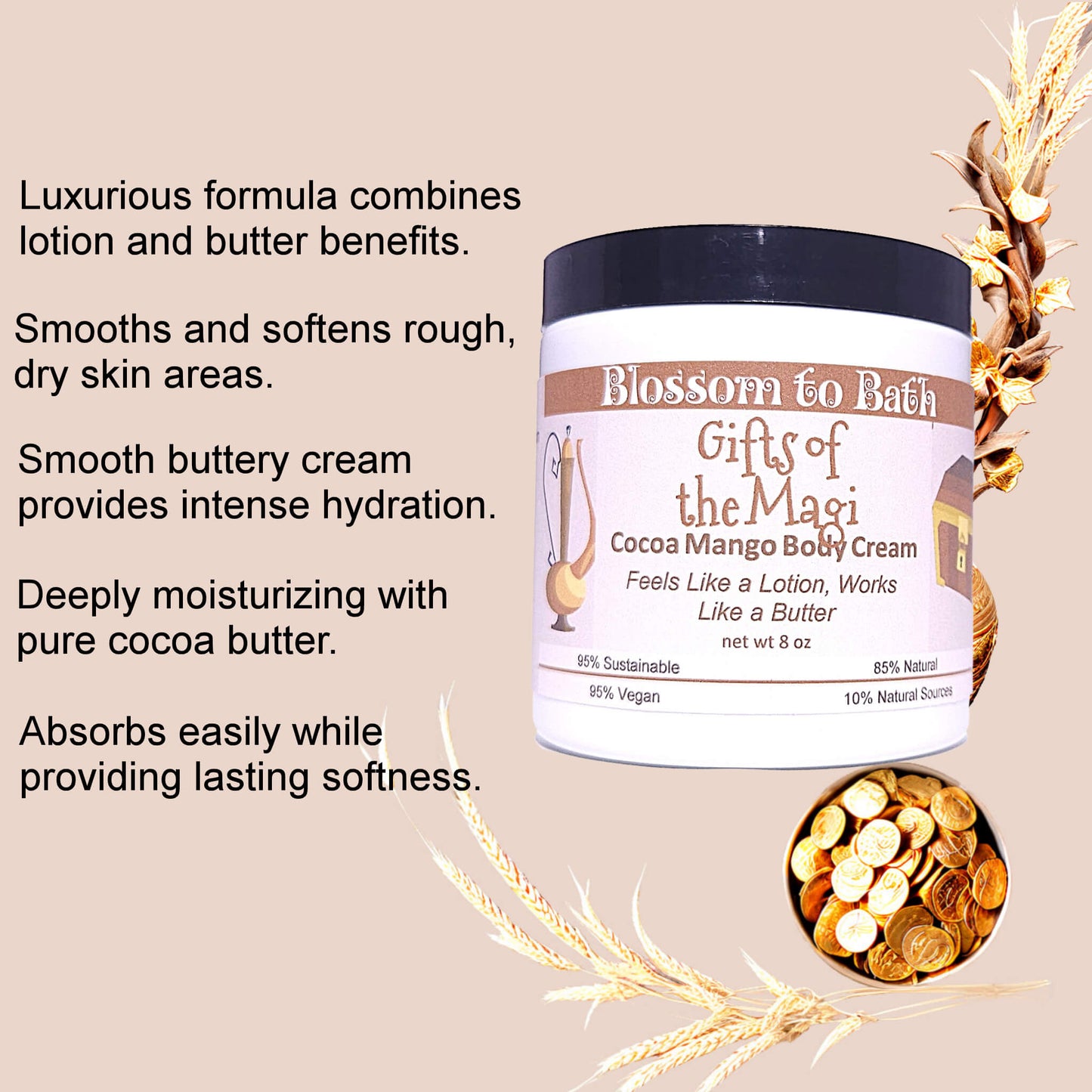 Gifts of the Magi Cocoa Mango Body Cream (8 Ounce) - Phthalate Free Fragrance
