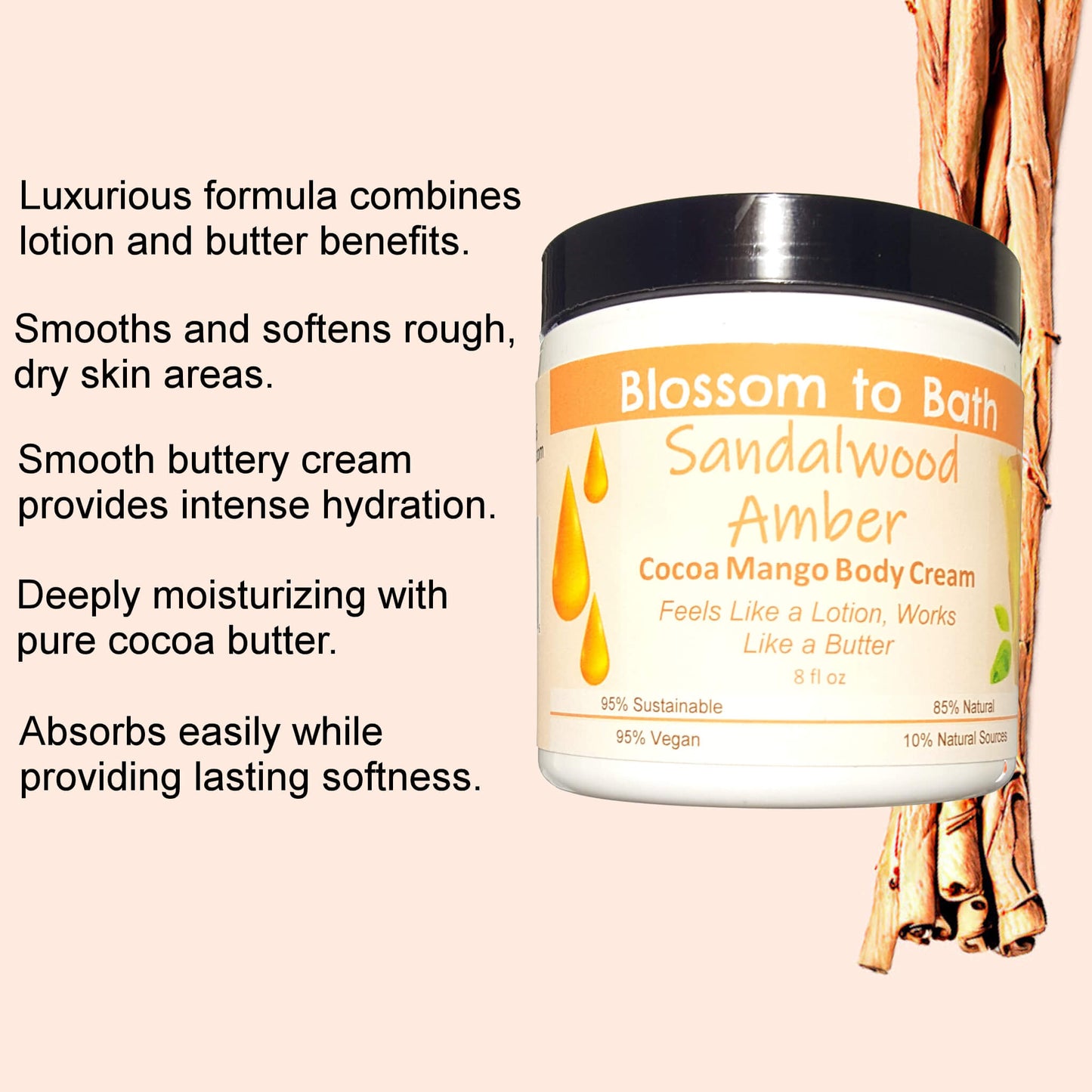 Sandalwood Amber Cocoa Mango Body Cream (8 Ounce) - Phthalate Free Fragrance